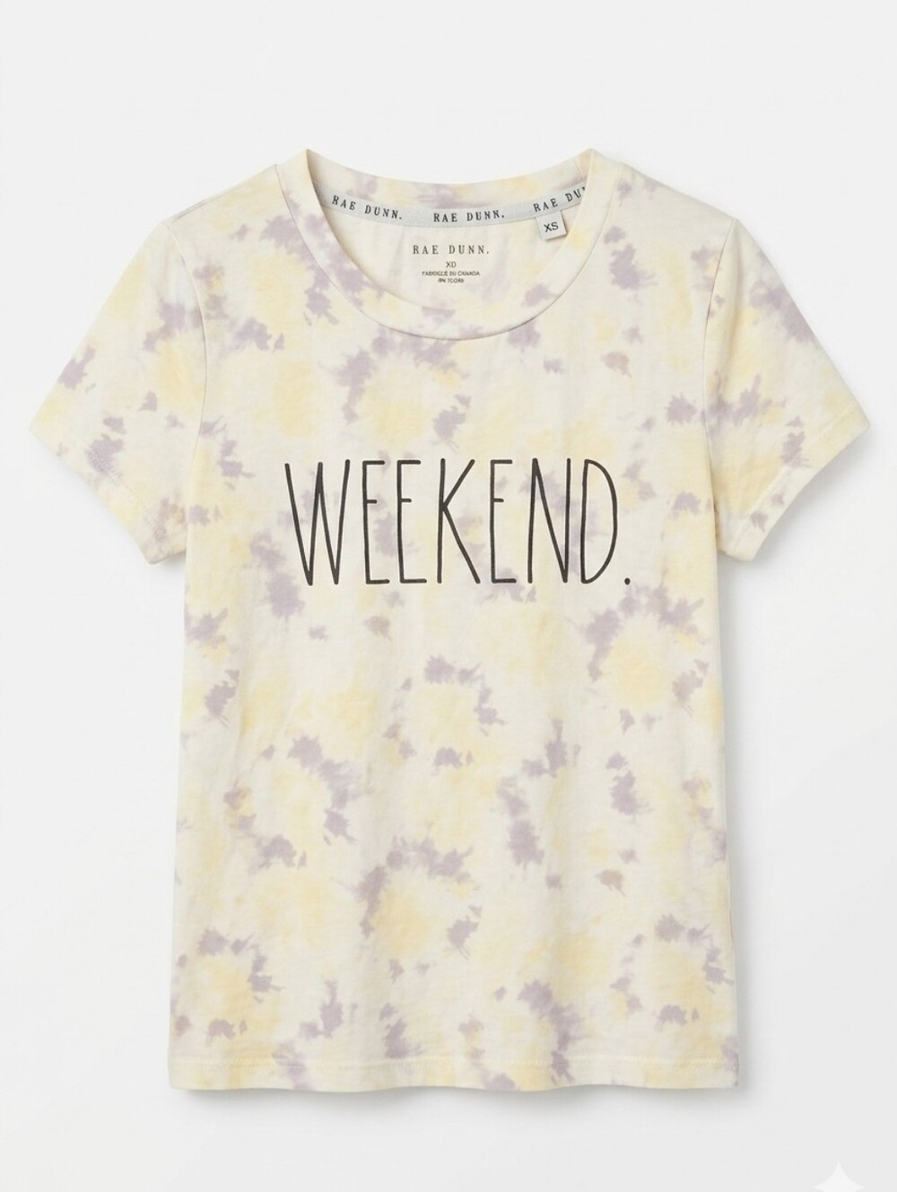 Rae Dunn Women's Tie-Dye 'WEEKEND.' Tee in Yellow 💛 & Lavender 🪻/Grey 🩶 XS